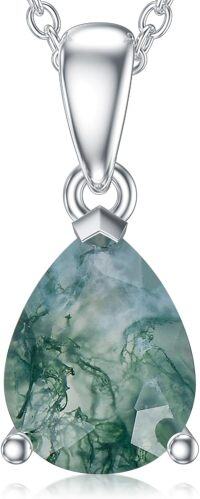 wholesale 925 Sterling Silver & 14k Gold Plated Teardrop Moss Agate Pendant Necklace for Women - Natural Stone  Set-Pear-Cut Silver
