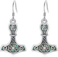 wholesale 925 Sterling Silver Labradorite Tree of Life Mjolnir Thors Hammer Compass Dangle Drop Earrings Gift for Her-Viking Compass