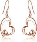 wholesale 925 Sterling Silver Rose Gold Plated Double Heart Dangle Drop Earrings - Valentine's Day Gift for Her-0-0