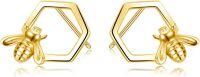 wholesale 925 Sterling Silver Hexagon Bee Stud Earrings Honeycomb  for Her-Bee earrings gold