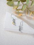 wholesale 925 Sterling Silver Crescent Moon Cat Drop Earrings with Gold Accents-0-4