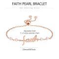wholesale 925 Sterling Silver Plated Rose Gold Metal Freshwater Pearl Faith Cross Adjustable Bracelet for Women - Dainty Double Chain Christian -0-4