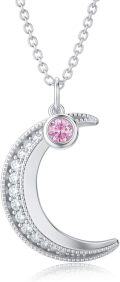 wholesale TOUPOP Birthstone Moon Necklace October Birthstone Birthday Gifts 925 Silver Crescent Moon Pendant Necklace With Tourmaline Moon Jewelry Christmas Gifts For Women Sister Wife Friend -0-0