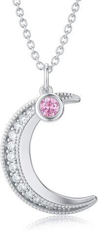 wholesale TOUPOP Birthstone Moon Necklace October Birthstone Birthday Gifts 925 Silver Crescent Moon Pendant Necklace With Tourmaline Moon Jewelry Christmas Gifts For Women Sister Wife Friend -undefined