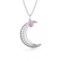 TOUPOP 925 Silver Tourmaline Moon Necklace October Birthstone Gift-0-0