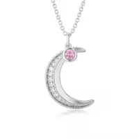 TOUPOP 925 Silver Tourmaline Moon Necklace October Birthstone Gift-undefined