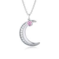 TOUPOP 925 Silver Tourmaline Moon Necklace October Birthstone Gift-undefined