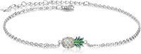 wholesale 925 Sterling Silver Pineapple Charm Anklet with Green Enamel and CZs - Adjustable Chain Links for Women's Fashion Jewelry (Beach Style)-Pineapple anklets
