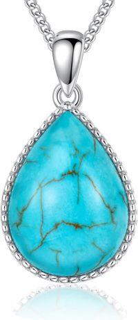 wholesale 925 Sterling Silver Turquoise Teardrop Pendant December Birthstone Jewelry for Her-style 1-Turquoise