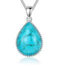 wholesale 925 Sterling Silver Teardrop Turquoise Pendant Necklace Platinum Plated Chain For Women-0-0