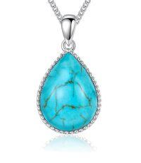wholesale 925 Sterling Silver Teardrop Turquoise Pendant Necklace Platinum Plated Chain For Women-style 1-Turquoise