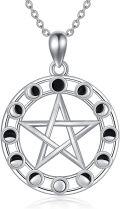 wholesale 925 Sterling Silver Abalone Shell Moon Phases Pentagram Pendant Necklace-0-0