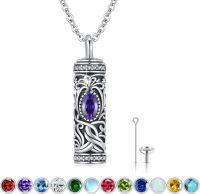 wholesale Sterling Silver Urn Necklace Cremation Ashes Pendant Memorial Jewelry for Women Men Girls Boys-Tree of life-B-February-Amethyst