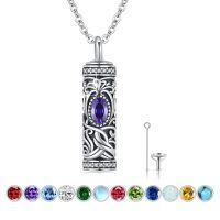 wholesale 925 Sterling Silver Urn Necklace Cremation Ashes Pendant Memorial Jewelry for Women Men Girls Boys-Tree of life-B-February-Amethyst