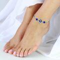 wholesale 925 Sterling Silver Blue Stone Flower Design Adjustable Anklet Gift for Women and Girls-0-4
