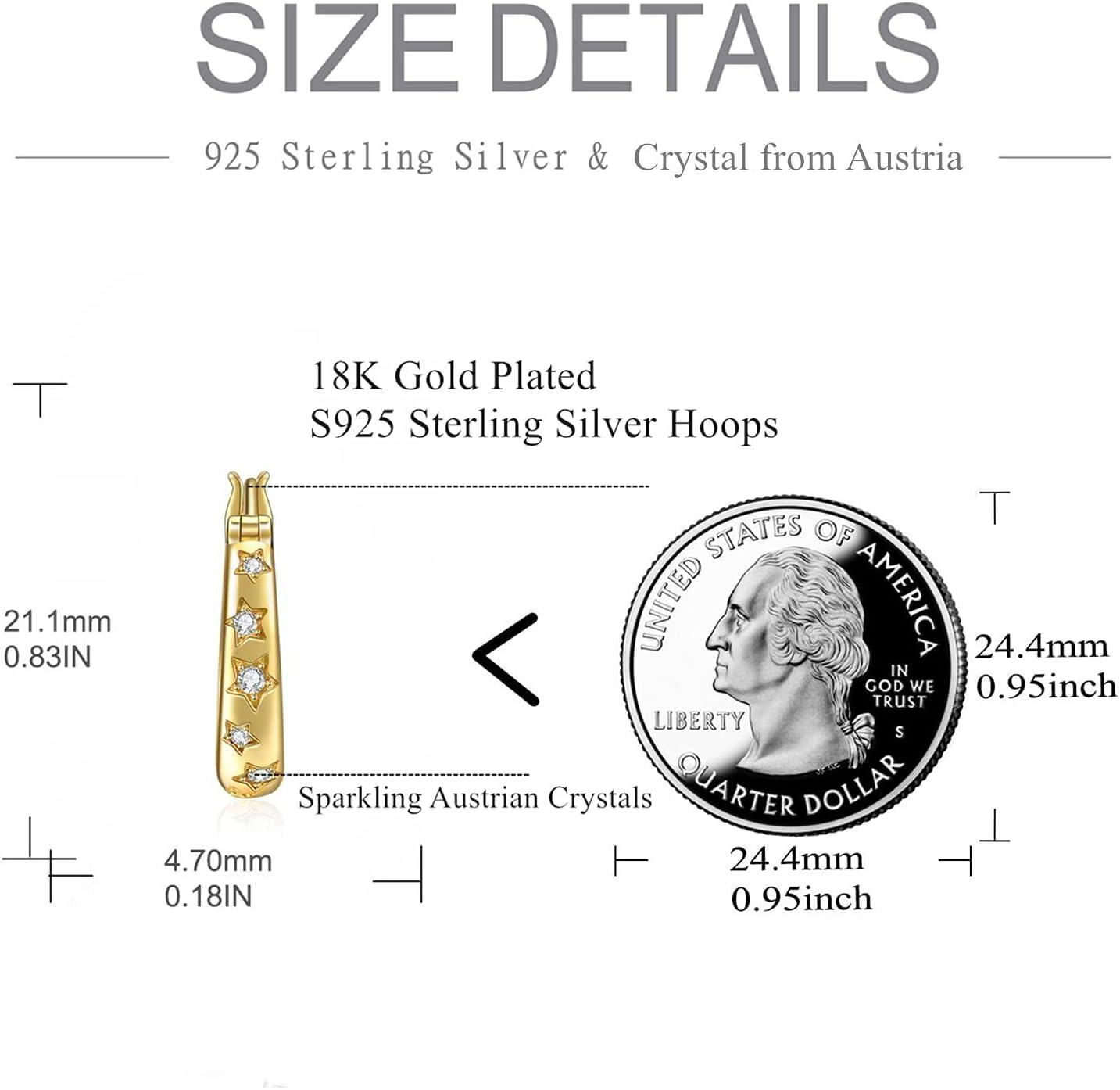Gold Plated Star Studs Hoops for Women 18K Gold Tone CZ Huggie Earring Set-0-2