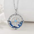 wholesale 925 Sterling Silver Compass Wave Blue Crystal Pendant Necklace for Women Girls-0-3