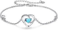 wholesale 925 Sterling Silver Turquoise & Opal Heart Anklet - I love you to the moon and back Adjustable Valentines Day Gifts for Her-A02-Heart Turquoise Bracelet