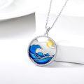 wholesale 925 Sterling Silver Blue Enamel Ocean Wave Moon Mama Bear Pendant Necklace for Nature Lovers-0-1
