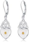 wholesale 925 Sterling Silver Heart-Shaped Celtic Knot with Yellow Stone Drop Earrings for Women-0-0