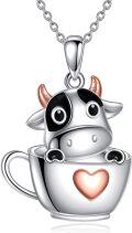 wholesale 925 Sterling Silver Cow in Cup Heart Charm Pendant Necklace s for Women-0-0