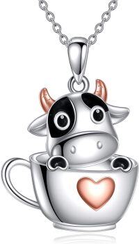 wholesale 925 Sterling Silver Cow in Cup Heart Charm Pendant Necklace s for Women-Cow