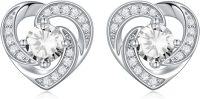 wholesale 925 Sterling Silver Birthstone Heart Stud Earrings Jewelry Gifts for Women-Silver-04-Apr-Zirconia
