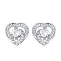 wholesale 925 Sterling Silver Birthstone Heart Stud Earrings Jewelry Gifts for Women-Silver-04-Apr-Zirconia