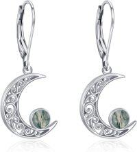 wholesale 925 Sterling Silver Green Moss Agate Crescent Moon Drop Earrings for Women - Hypoallergenic  Set-Moss Agate Earrings