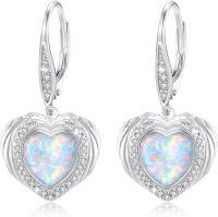 wholesale 925 Sterling Silver 12 Birthstone Trendy Dangle Earrings for Women Teens-Wing-White Opal