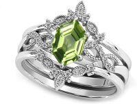 wholesale Sterling Silver Moissanite Hexagon Gemstone Engagement Ring Set with Birthstone Engraving-London Blue Topaz-Sapphire-Peridot