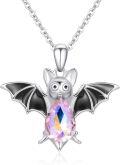 wholesale 925 Sterling Silver Pink Crystal Bat Pendant Necklace Gothic Animal  for Women-0-0