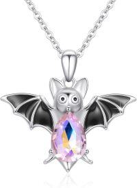 wholesale 925 Sterling Silver Pink Crystal Bat Pendant Necklace Gothic Animal  for Women-Bat Necklace - Purple Crystal