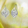 wholesale 925 Sterling Silver 925 Lotus Flower Leverback Dangle Drop Hoop Earrings for Women s-0-4