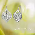 wholesale 925 Sterling Silver 925 Lotus Flower Leverback Dangle Drop Hoop Earrings Wholesale for Women s-0-4
