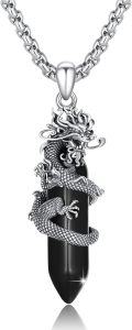 wholesale 925 Sterling Silver Obsidian Healing Crystal Dragon Pendant Necklaces for Men & Women-0-0