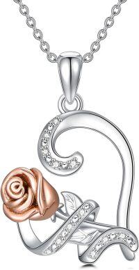 wholesale 925 Sterling Silver Diamond Rose Heart Pendant Necklace for Women - Valentines Day Gifts-style-2
