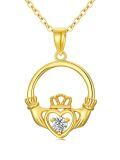 TOUPOP 14K Gold Claddagh Pendant Necklace, Irish Heart Celtic Jewelry Gift-0-0