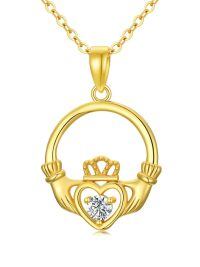 TOUPOP 14K Gold Claddagh Pendant Necklace, Irish Heart Celtic Jewelry Gift-undefined