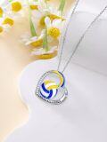 wholesale 925 Sterling Silver Volleyball Pendant Necklace with Enamel and Cubic Zirconia Stones for Women-0-4