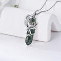 wholesale 925 Sterling Silver & Natural Moss Agate Wolf Necklace – Unique Dendritic Stone, Guardian Crystal for Luck & Happiness, 18+2 Chain-0-3