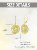 wholesale Gold-Plated 925 Sterling Silver Tree of Life Green Jade Drop Earrings for Women-0-9
