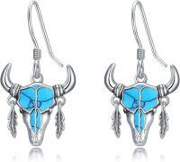 wholesale 925 Sterling Silver & Turquoise Western Cow Head Dangle Earrings for Women-Cow