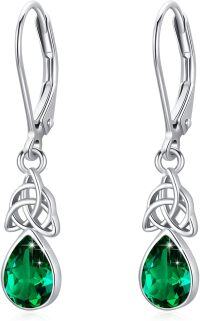wholesale 925 Sterling Silver Green Teardrop Crystal Drop Dangle Hook Earrings s for Women Girls-Emerald