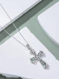 wholesale 925 Sterling Silver Opal Inlay Celtic Cross Pendant Necklace for Women Men  43cm Chain Length-0-4