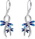 wholesale 925 Sterling Silver Blue Enamel Dragonfly Leverback Drop Earrings for Women Girls  4cm Long-0-0