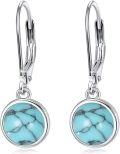 wholesale 925 Sterling Silver Round Turquoise Drop Earrings with Leverbacks for Women-0-0