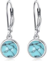 wholesale 925 Sterling Silver Round Turquoise Drop Earrings with Leverbacks for Women-R-Turquoise