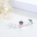 wholesale 925 Sterling Silver Pink Crystal Crown Heart Stud Earrings - Gifts for Daughters & Granddaughters-0-1