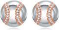 wholesale 925 Sterling Silver Round Cubic Zirconia Stud Earrings for Women and Men Sports Fans Gift-0-0